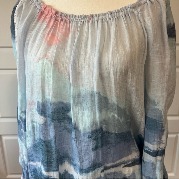Zac & Rachel Tie Dye Peasant Blouse Long Sleeve Lace Trim Boho Top Bohemian 1X - Picture 2 of 7